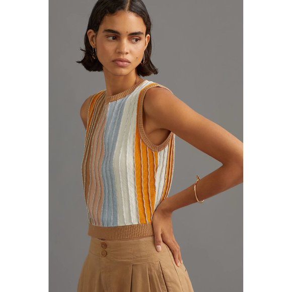 Anthropologie Eva Franco Shimmer Striped Knit Sweater Tank Top - Picture 2 of 5